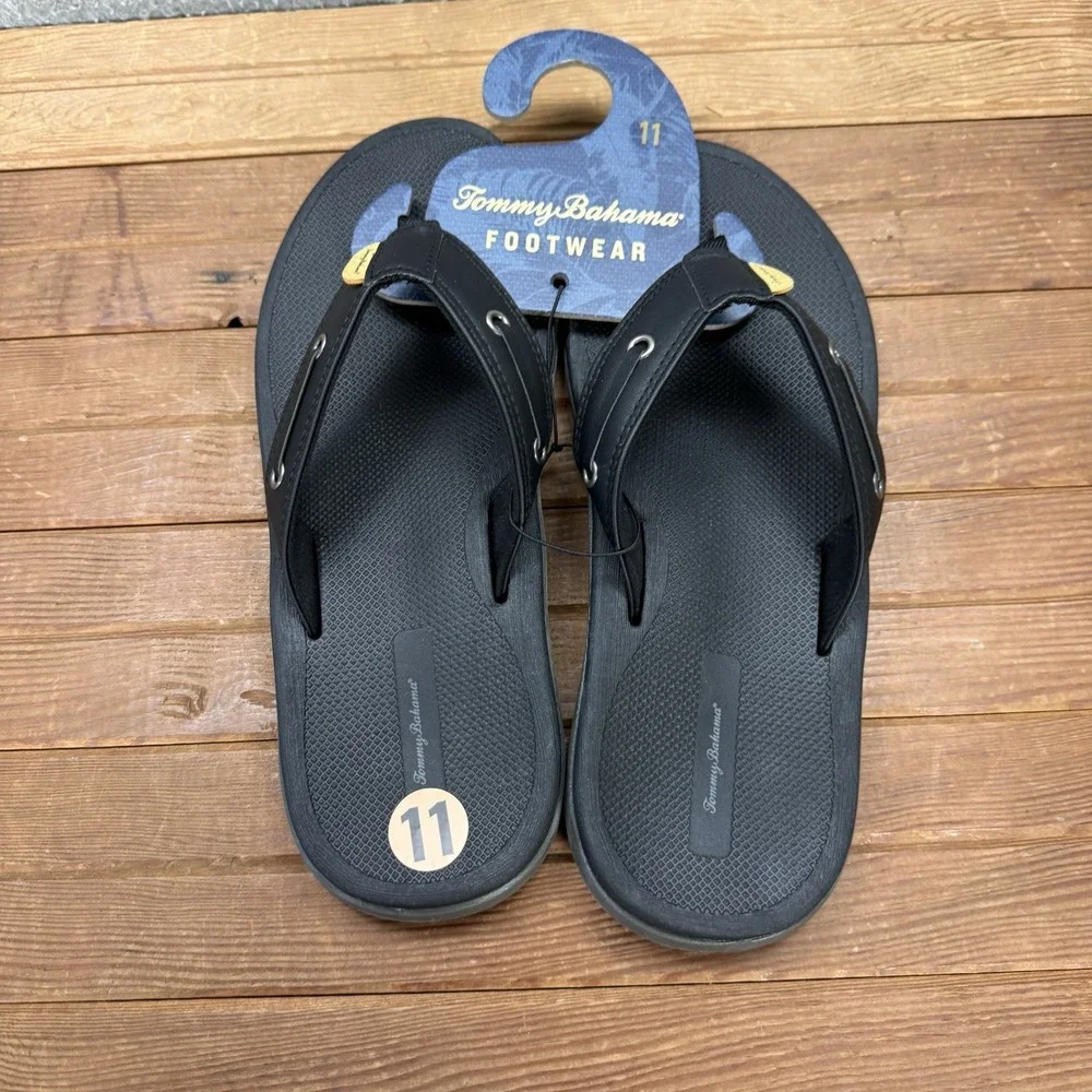 Tommy Bahama Sandals Mens 11 Black TBF Coast Flip Flops Beach Summer Casual NEW